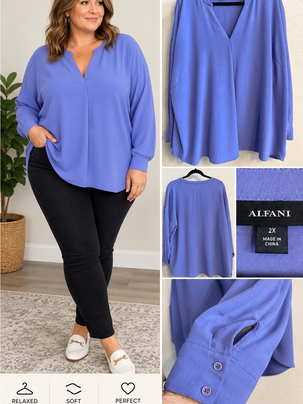 Alfani Periwinkle V-Neck Long Sleeve Blouse